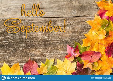 Hello September Lettering Card Concept Of The Fall Season Stock