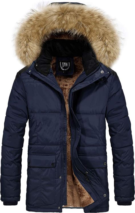 jyg men s winter thicken coat quilted puffer jacket with removable hood navy large at amazon