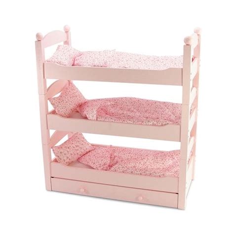 18 Inch Doll Furniture Stackable Pink Triple Bunk Bed With Storage
