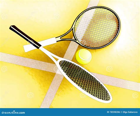Tennis Rackets And Tennis Ball Are Located Against The Background Of