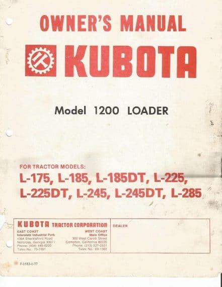 Kubota 1200 Loader For L Series Tractors Operation Manual Pdf Download