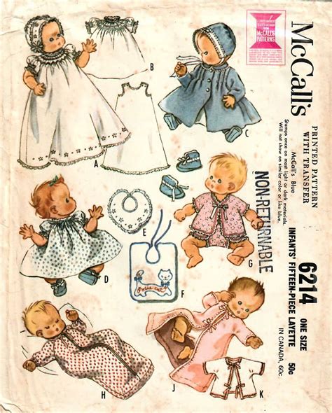 1960s Mccalls 6214 Vintage Sewing Pattern Infant Layette Baby Clothes