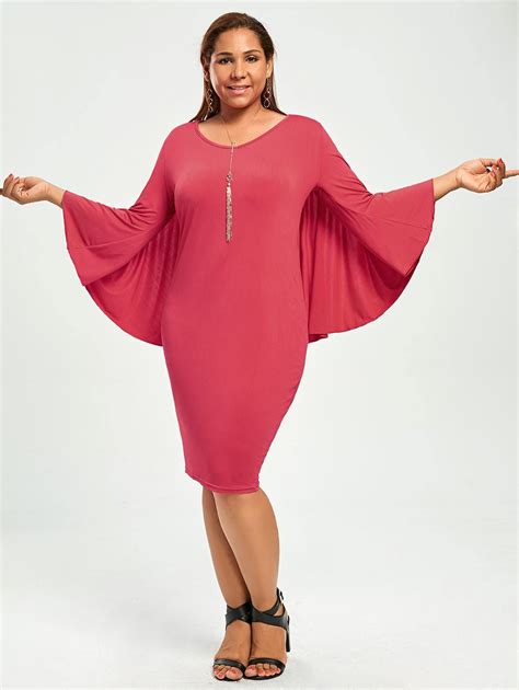 Photo Gallery Trendy Solid Color V Neck 3 4 Sleeve Bodycon Cape Dress For Women