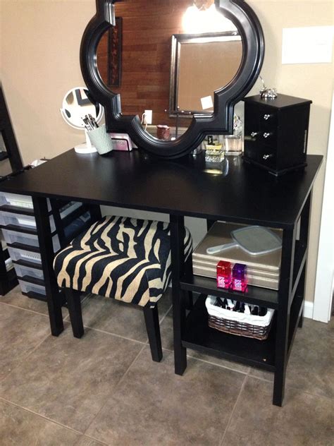 Got A Cheap Desk And Turned It Into My Vanity Got The Stool And Mirror From Hobby Lobby