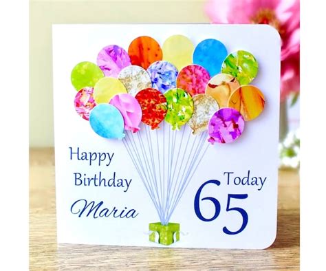 65th Birthday Card Personalised Age 65 Birthday Balloons Etsy