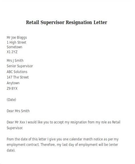 Retail Resignation Letter Examples