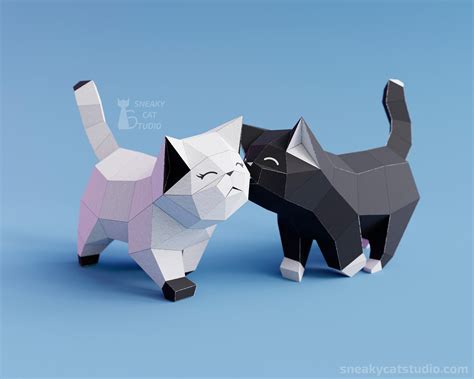 Paper Playing Cat Free Papercraft Template