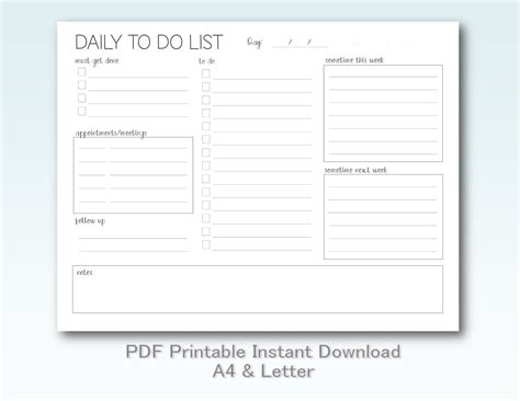 Minimalist Daily To Do List Printable Instant Download Etsy Australia