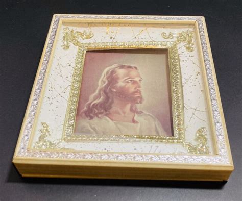 Vintage Jesus Picture Kriebel And Bates 1941 Litho 5 X 7 In Gilded