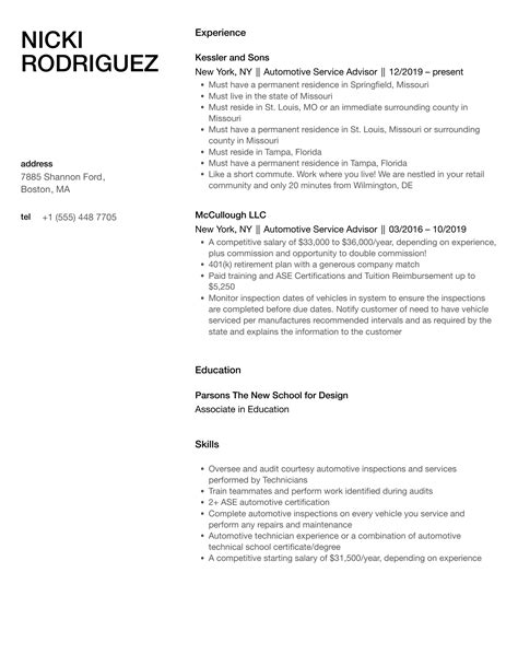 Automotive Service Advisor Resume Samples | Velvet Jobs