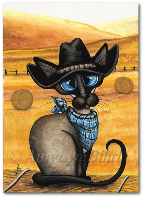 Cowboy Hat Kitty Cat Par Amy Lyn Bihrl Cat Art Cat Painting Cat
