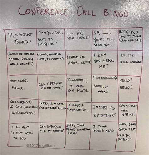 Have you been with the company for over 10 years? A Clever Bingo Card for People Who Spend a Lot of Time Sitting In on Conference Calls at Work