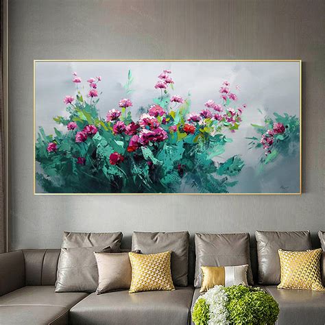 Green Flower Abstract Painting Canvas Wall Art For Living Room Etsy