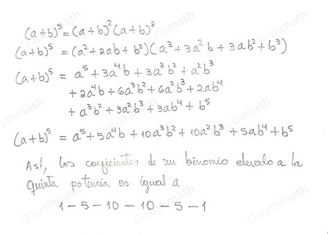 Solved Los Coeficientes Un Binomio Elevado A La Quinta Pote Algebra