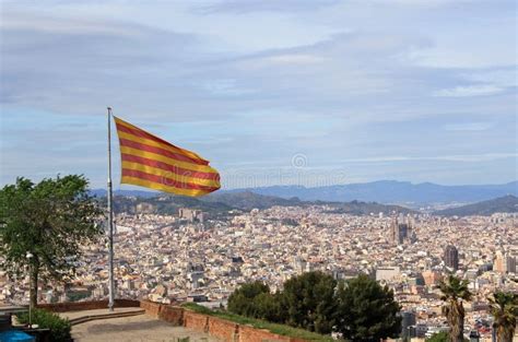 Catalonian Flag Over Barcelona Stock Photo Image 44472858
