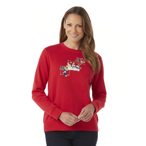 Holiday Editions Womens Embellished Christmas Sweatshirt Snowman
