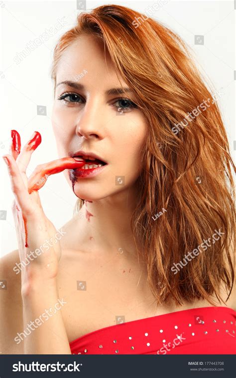 Young Women Blood On Her Face Stock Photo 177443708 Shutterstock
