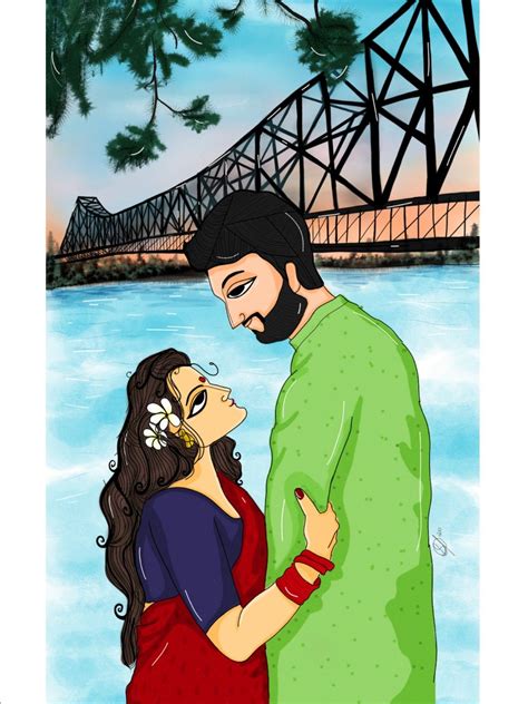 Kolkata Couple Bengali Art Boho Art Drawings Illustration Art Drawing