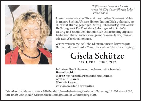 traueranzeigen von gisela schütze augsburger allgemeine zeitung