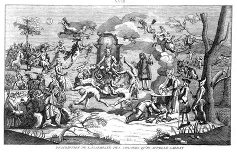 Satan Sits On His Throne At The Centre Of A Witches Sabbath Two Witches Cook Dismembered