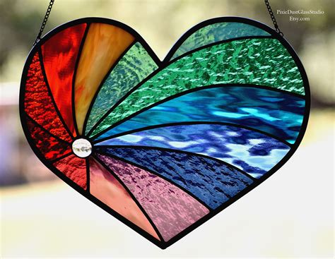 Stained Glass Rainbow Suncatcher Heart Shaped Rainbow Window Hanging