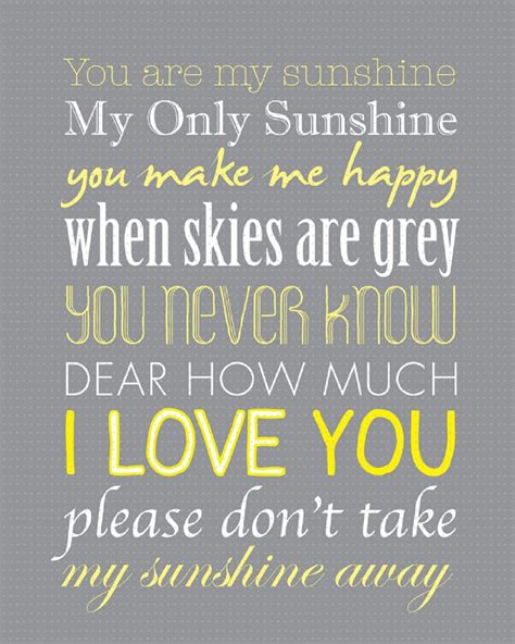 You Are My Sunshine Printable Lyrics Artwork Grey by Typography1