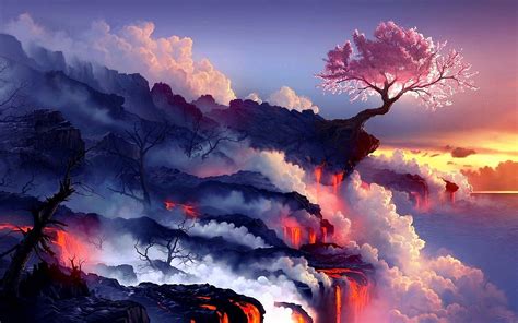 lava hope flowers trees volcanic wallpaper creative and fantasy wallpaper better