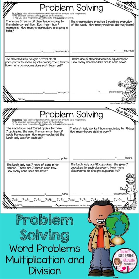 Improve your math knowledge with free questions in multiplication and division word problems and thousands of other math skills. Problem Solving Word Problems using Multiplication and Division focusing on the factors 5, 6 and ...