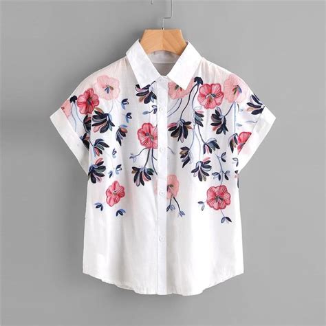 White Floral Embroidery Blouse In 2019 Blouses And Shirts Shirt