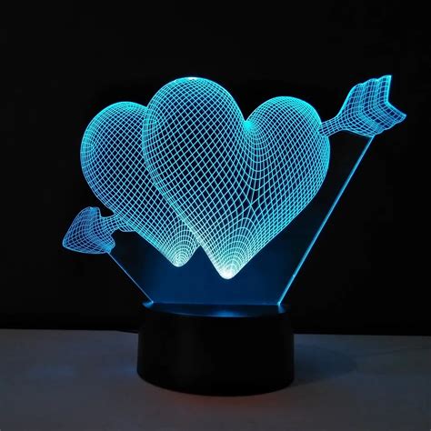 Lovely Heart Light 3d Illusion Lamp Optical Night Lamp For Party