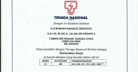 Please be informed that i didn't received tnb bill since july 2016. H&M MAINTAINANCE SERVICES: kontraktor kerja TNB