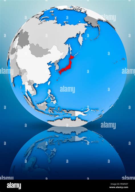 Japan On Globe Reflecting On Surface 3d Illustration Stock Photo Alamy