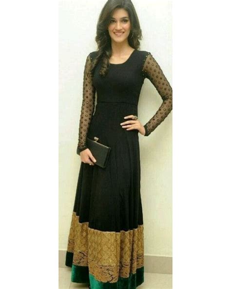 Bollywood Designer Salwar Suit Kriti Sanon Black Color Long Anarkali Gown Indian Outfits