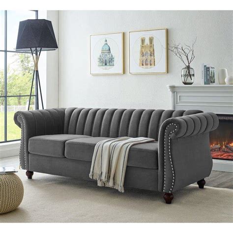 Buy Designer Velvet Rolled Arm Chesterfield Sofa 3 Seater Online