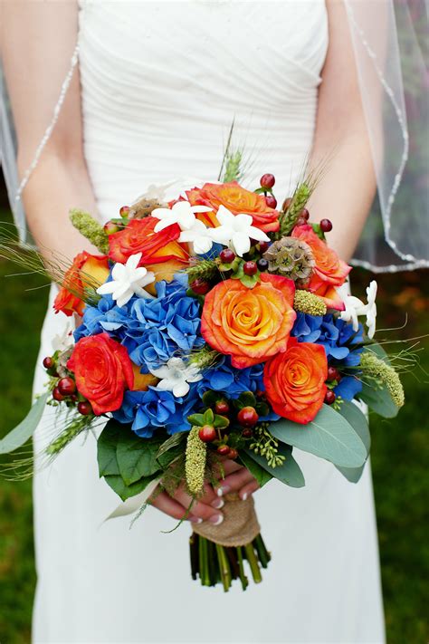 Orange And Blue Bridal Bouquet