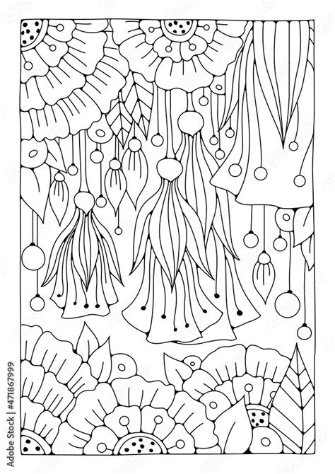 Flower Coloring Page Magic Garden Art Therapy Background With