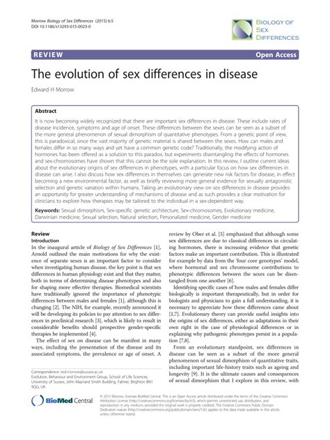 Pdf The Evolution Of Sex Differences In Disease