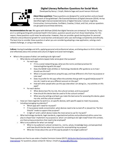 Reflection Questions For Digital Literacy In Social Work Teaching