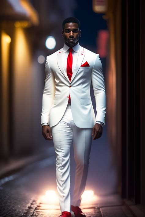 Lexica - Handsome black brazilian man wearing white suit and red tie