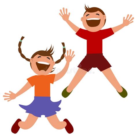 Set Of Kids Jumping With Joy Stock Vector Illustration Of Happy