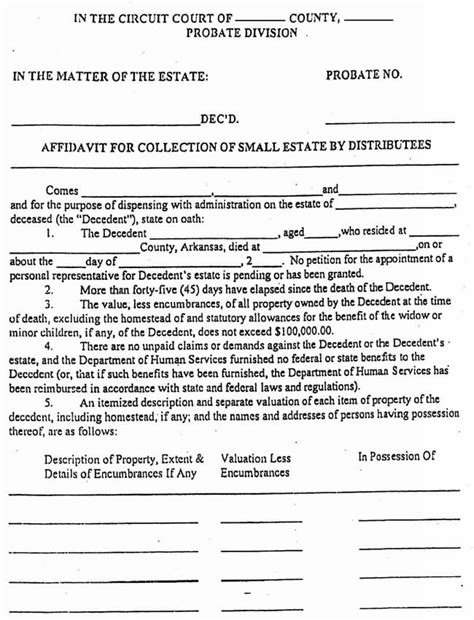 Small Estate Affidavit Printable Form