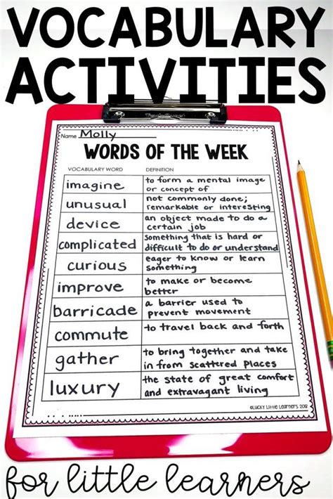 Vocabulary Activities Lucky Little Learners New Vocabulary Words