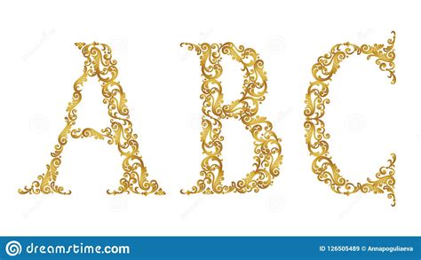 Golden Vintage Font Type Letters A B C Uppercase Stock Illustration