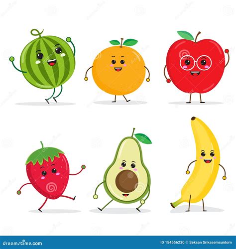 Cartoon Funny Fruit Characters Eps 10 Stock Vector Illustration Of