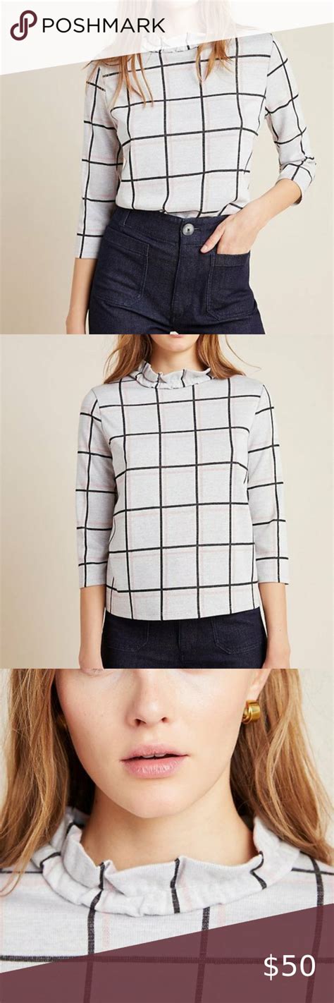 Anthropologie Sunday In Brooklyn Mock Neck Top Nwt Plaid Pullover