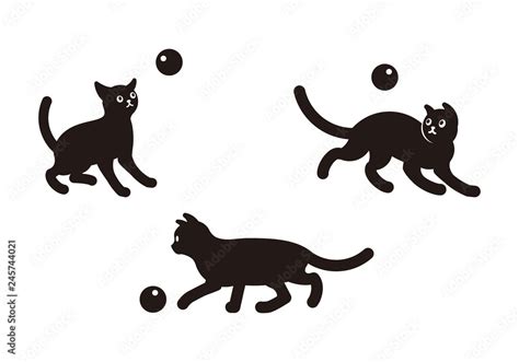 Vector Set Of Illustration Of Cute Black Cats In Various Poses Isolated On White Background