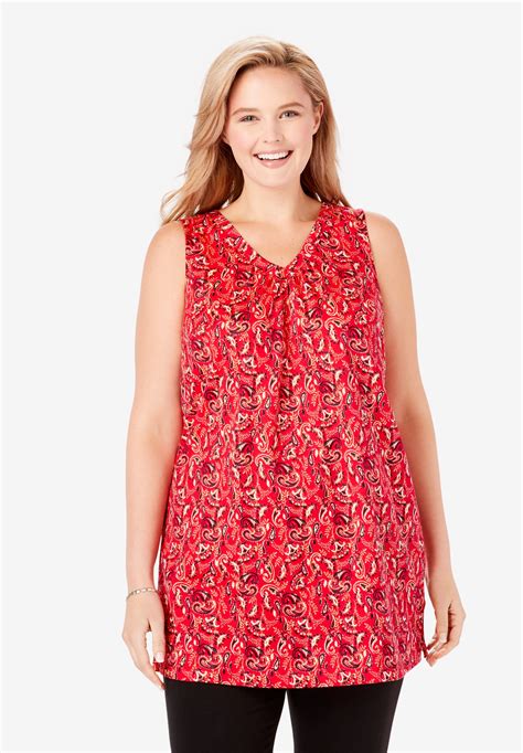 Perfect Printed Sleeveless Tunic Plus Size Tank Tops Woman Within