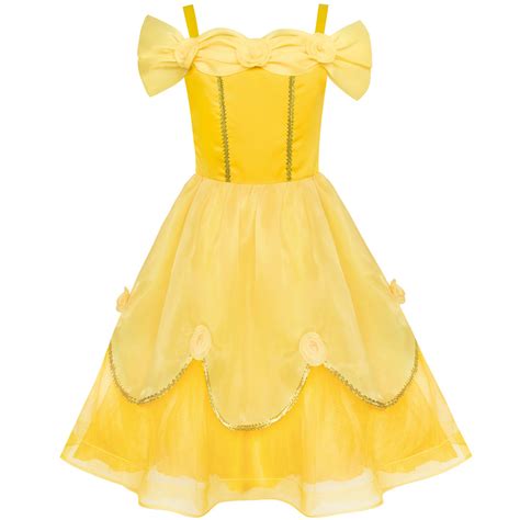 Girls Dress Yellow Princess Belle Costume Birthday Party Sunny Fashion