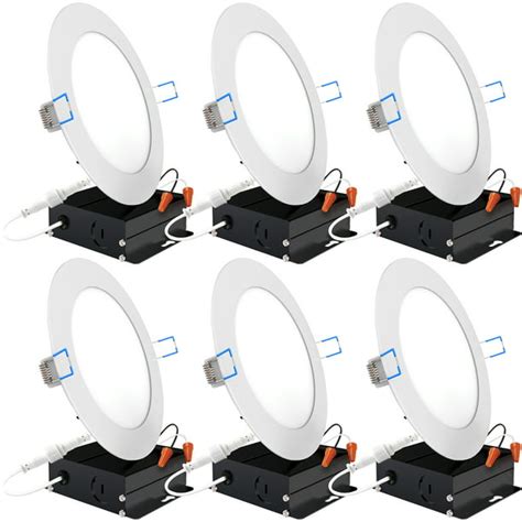 Sunco Lighting 6 Pack 6 Inch Slim Led Downlight With Junction Box 14w
