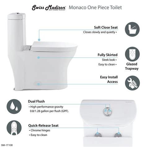 Monaco One Piece Elongated Toilet Dual Flush 1116 Gpm By Swiss Madison